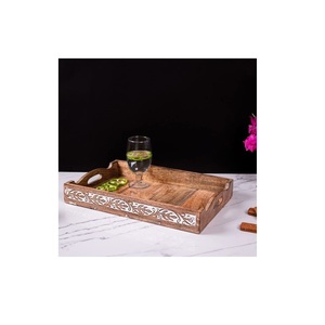 Bandeja de Madera Rústica para Servir Alimentos, Bandeja de Madera Natural para Desayuno, Café y Té con Asas para el Hogar, Cocina y Comedor - Product Image 6