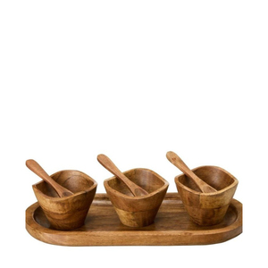 Juego de Condimentos Ecológico Hecho <span class=keywords><strong>a</strong></span> Mano con Madera de Acacia, con 3 Tazones para Salsas, Cucharas y Bandeja para Servir, para Restaurantes y Decoración del Hogar - Product Image 6