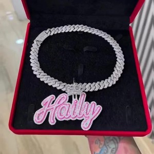 VVS Moissanite Diamond GRA Certified Sterling Silver White Gold Plated Hip Hop Iced Out Pink Enamel Pendant Manufacturing India - Product Image 1
