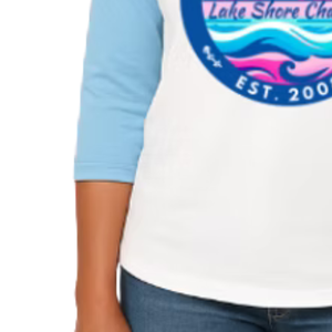 Women's White and Light Blue Baseball Shirt Casual Three Quarter Sleeve <b>Raglan</b> Tee Everyday Comfortable Lifestyle Clothing <b>Top</b> - Product Image 3