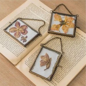 Antique Herbarium <b>Frame</b> Brass Hanging Glass <b>Frame</b> <b>Double</b> Sided Floating Portrait <b>Frame</b> Pressed Petal Artwork Display <b>Photo</b> <b>Frame</b> - Product Image 1