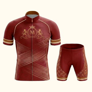 Men's Cycling Jersey Set Maroon Gold Logo Print Breathable Polyester <b>Road</b> Bike Kit Adult Custom Design - Product Image 1