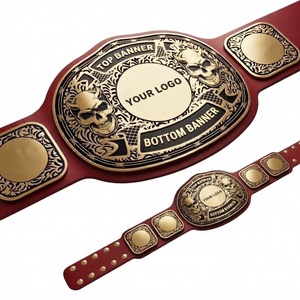 Cinturón de Campeonato de Lucha Libre Personalizado con Correa Negra, Placa Dorada con Calavera y Espacio para Logotipo - Product Image 6