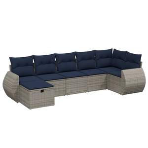 ชุดโซฟาลานบ้านหวายโพลีสีเทา 7 ชิ้นพร้อมชุดเบาะรองนั่งในสวน - Product Image 2