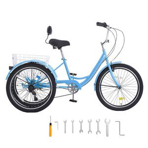 Triciclo para Adultos de 7 Velocidades con Ruedas de 20 Pulgadas, de Acero al Carbono, con Canasta Ajustable para Carga - Product Image 1