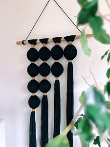 Black Long Macrame Wall Hanging Perfect For Living Room Bedroom And Elegant Boho Home <b>Decor</b> Statement Piece From India - Product Image 3