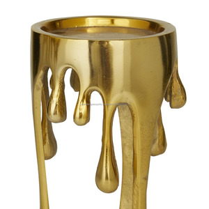 Heavy Duty Cast Aluminum Molten Wax Candle Stand • Luxury Polished Gold <b>Table</b> Sculpture Trio - Product Image 3