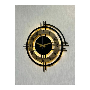 <b>Modern</b> Round Wood <b>Wall</b> <b>Clock</b> With Geometric Design Analog Quartz Silent Night Light Living Room Decor - Product Image 1