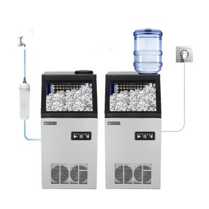 Machine à glaçons commerciale 110 LBS/24H avec 2 entrées d'eau, machine à glaçons autonome avec bac de stockage de 24 lb, pelle à glaçons - Product Image 1