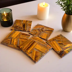 Juego de Posavasos de Piedra de Cuarzo Ojo de Tigre Hechos a Mano |   Posavasos de piedras preciosas ricas en hierro |   Decoración con Bandas de Luz |   Regalo Premium |   2026 - Product Image 3