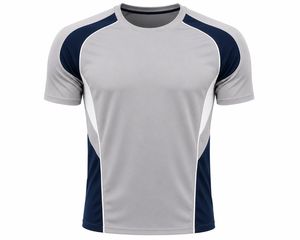 Camiseta Casual de Manga Corta para Hombre, Color Gris Azul Marino, Cuello Redondo, Secado Rápido, Transpirable, Corte Regular, Tejido de Poliéster, Patrón Geométrico - Product Image 1