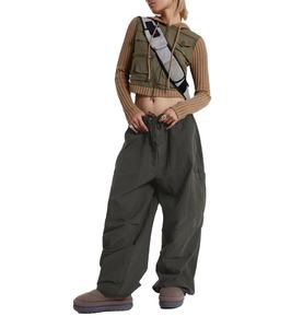 Pantalones Cargo Color Caqui para Mujer, Cintura Alta, Corte Holgado, Pierna Ancha, Bolsillos, Color y Logotipo Personalizables, Casuales, Transpirables y Elásticos - Product Image 1