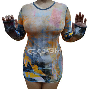 Robe moulante sexy à manches longues pour femme – Robe de club ajustée à imprimé abstrait - Product Image 1