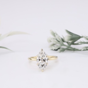 Elegant Vintage Yellow Gold Marquise Cut Lab Grown <b>Diamond</b> Engagement <b>Ring</b> Tulip Basket Solitaire Plain Band Anniversary Wedding - Product Image 1