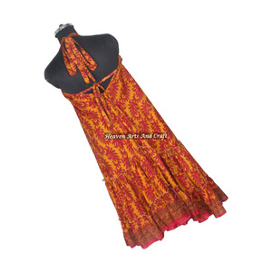 Vestido de Tela de Seda Sari Vintage Indio para Mujer, Estilo Hippie Bohemio, Compra en Línea al por Mayor, Vestido de Noche Elegante sin Mangas para Damas - Product Image 2