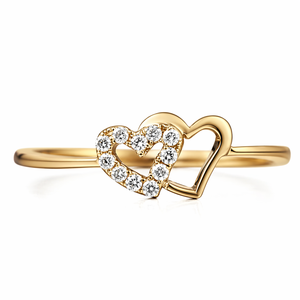 Anillo de Diamantes con Dos Corazones de 0.15 Ct |   Anillo de Compromiso de Oro Amarillo de 14K con Doble Corazón, Joyería Fina Romántica, Regalo para Mujer - Product Image 2