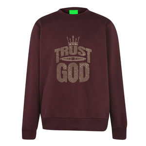 Trust God Flock Print Crew Neck Sweatshirt Men Regular Fit Autumn Casual 100% Cotton Knitted Pullover Front Logo Breathable 200g - Product Image 1