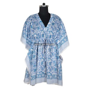 2026 New Arrive Europe Loose Style V Neck Short Kaftan Dress Dubai Anokhi Caftan Maxi Dress Floral Block Print Loungewear Anokhi - Product Image 4