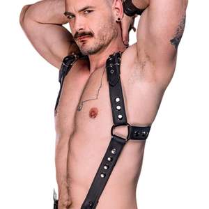 Harnais à bretelles en fausse fourrure pour homme, ajustable, tenue de club haut de gamme, costume sexy en dentelle - Product Image 5