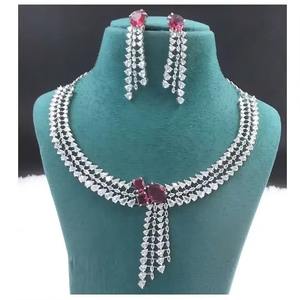 Magnifique ensemble de bijoux élégants AD pour femmes, collier et boucles d'oreilles, cadeau pour mariage ou fête - Product Image 3