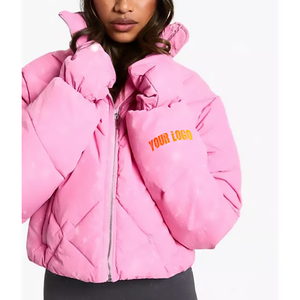 Veste d'hiver en duvet de canard pour femme, style bomber, noir et rose, patchwork, veste courte de créateur de mode pour femmes, personnalisable avec logo - Product Image 3