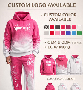 Ensemble de survêtement d'hiver pour homme, 420 GSM, 100% coton, brodé, respirant, avec logo personnalisé, dégradé rose, streetwear, sweat-shirt et pantalon - Product Image 5