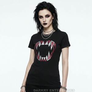 Camiseta con Estampado de Colmillos de Vampiro Geométricos para Mujer, Camiseta Negra Personalizada con Gráficos, Tops Cyber Goth para Mujer, Ropa Emo, Fabricante de Ropa Femenina - Product Image 1