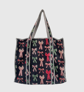 Sac fourre-tout en toile style preppy avec motif bonbons et nœud, sac de shopping pour femme toutes saisons, fermeture ouverte - Product Image 1