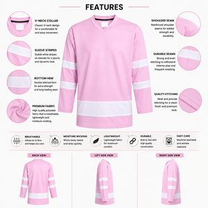 Maillot de hockey sur glace rose personnalisé, design sur mesure, respirant, écologique, 100% polyester, vêtements de sport pour équipes professionnelles - Product Image 5