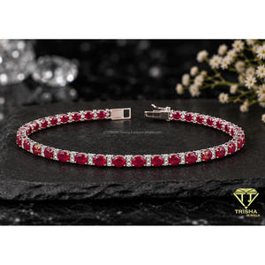 Élégant bracelet à maillons en pierre rouge avec des pierres ovales répétées et des accents brillants pour les détaillants de bijoux - Product Image 3