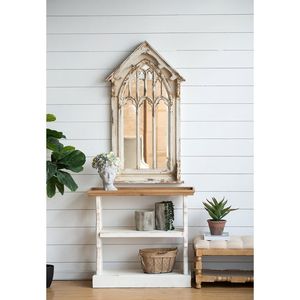 Consolle in Stile Country Francese con Ripiano in Legno Naturale e Finitura Bianca Anticata 35.5" X 14" X 32" - Product Image 1