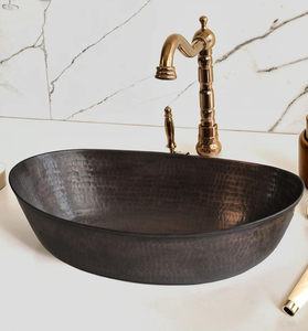 Handmade Oval Copper Vessel Sink <b>Rustic</b> Modern <b>Bathroom</b> Wash Basin Luxury Handcrafted Copper <b>Vanity</b> Basin Decorative Vessel Sink - Product Image 1