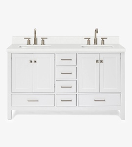 Mueble de Baño Independiente Abigail de 61 Pulgadas, Color Blanco, con Doble Lavabo y Encimera de Cuarzo Blanco Puro, Directo de Fábrica en Vietnam - Product Image 2