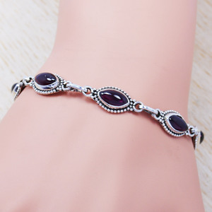 Handmade <b>925</b> <b>Sterling</b> <b>Silver</b> Natural Garnet Oval Cabochon Oxidized Link <b>Bracelet</b> Wholesale - Product Image 1