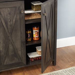 Mobiletto da Cucina/Bar con Struttura in Metallo, Supporto per Microonde e Design a Fienile, Credenza Laterale per Caffè - Product Image 6