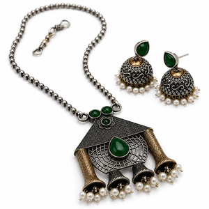ARTS JEWELS Conjunto de Collar y Pendientes de Latón Chapado en Oro para Mujer, con Engaste de Bisel y Ónix, Estilo Bohemia, Joyería para Bodas y Fiestas - Product Image 3