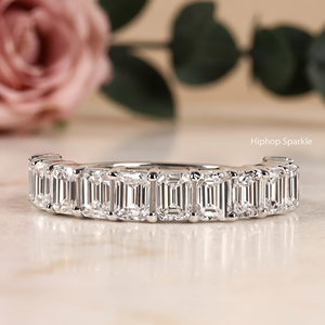 Hiphop Sparkle Women's 925 Sterling <b>Silver</b> Moissanite <b>Emerald</b> Cut Prong Set Trendy Engagement Wedding Anniversary <b>Ring</b> - Product Image 1