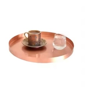 Designer <b>Copper</b> Serving Tray Elegant Round Platter for Serving Tea Coffee Snacks in Home Kitchen Dining <b>Table</b> and Party Hosting - Product Image 4