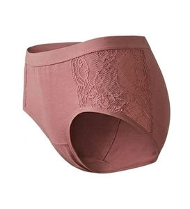 Women's Pink Lace Trim Cotton Spandex Brief <b>Underwear</b> Breathable Knitted Fabric Standard Fit - Product Image 5