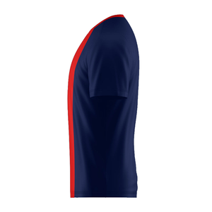Maillot de football personnalisé pour homme, numéro 10, bleu marine, rayures rouges, manches courtes, tissu respirant, coupe classique pour adulte - Product Image 2