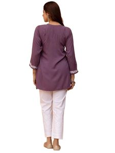 Women Rayon Regular Stylish <b>Kurti</b> with 3/4 Sleeves & Beautiful Neck Embroidery Ideal for Casual Office Wear & Everyday Comfort - Product Image 2