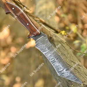 Couteau de chasse tactique multifonctionnel à lame fixe en acier Damas de haute qualité, manche ergonomique en bois de rose naturel, pleine longueur de lame - Product Image 4
