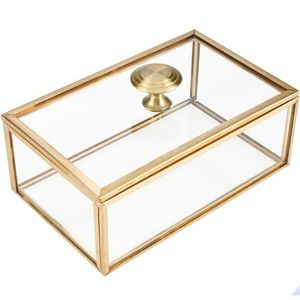 Luxury Brass Glass Jewelry <b>Box</b> Rectangular Metal Glass <b>Keepsake</b> <b>Box</b> Clear Decorative Display <b>Box</b> for Home Hotel Wedding Decor - Product Image 4