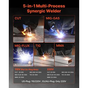 Saldatrice al Plasma 50A Combo 5-in-1 CUT/TIG/Gas MIG/Flux MIG/MMA 200A Saldatrice Sinergica 220V - Product Image 2