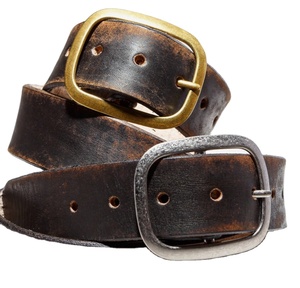 Cinturón de Cuero Vintage de Moda, Desgastado, Negro y Marrón, de Cuero Genuino de Grano Completo, con Cierre a Presión - Product Image 1