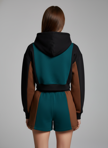 Ensemble de survêtement personnalisé en coton et polyester pour femme avec logo imprimé, pantalon large taille basse et sweat à capuche court zippé à manches longues en molleton - Product Image 4