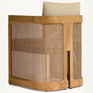 Silla de madera con detalles de ratán, silla individual para relajarse al aire libre, duradera y de buena calidad. - Product Image 5