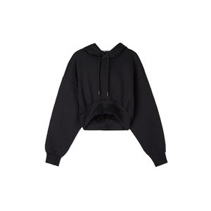 เสื้อฮู้ดครอปผู้หญิงขายส่ง พร้อมซับในขนแกะสั่งทำพิเศษ ผ้าฝ้าย 100% โลโก้สีดำ เสื้อฮู้ดครอปสตรีทแวร์ฤดูหนาวสำหรับผู้หญิง - Product Image 4
