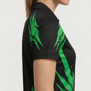 Camiseta Deportiva Personalizada para Mujer, Negra, de Media Manga, con Impresión por Transferencia de Calor, Secado Rápido, Transpirable, de Poliéster Tejido, con Diseño de Cierre - Product Image 5