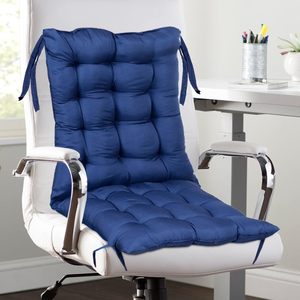 Coussin de chaise bleu marine confortable pour mobilier de jardin, ensemble de coussins de chaise matelassés bleu marine, couleur unie, polyester et coton, soutien lombaire - Product Image 1